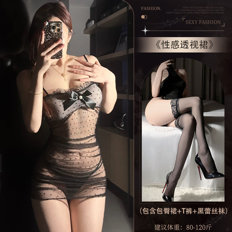 Image of Xiyun sexy lingerie sexy fun see-through hot pure desire lace suspender pajamas passionate uniform seduction set